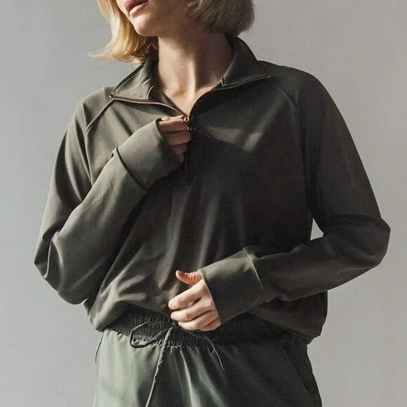 Albion Fit Gotta Run 1/4 Zip Pullover Olive Green Athletic Sweatshirt Sz Medium - Picture 16 of 16